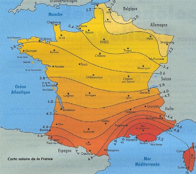 carte solaire de la France (Tecsol)